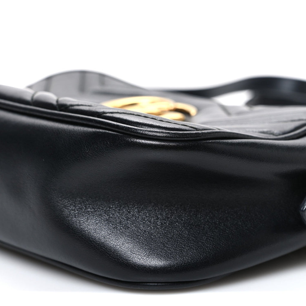 Gucci Calfskin Matelasse Small GG Marmont Chain Shoulder Bag Black
