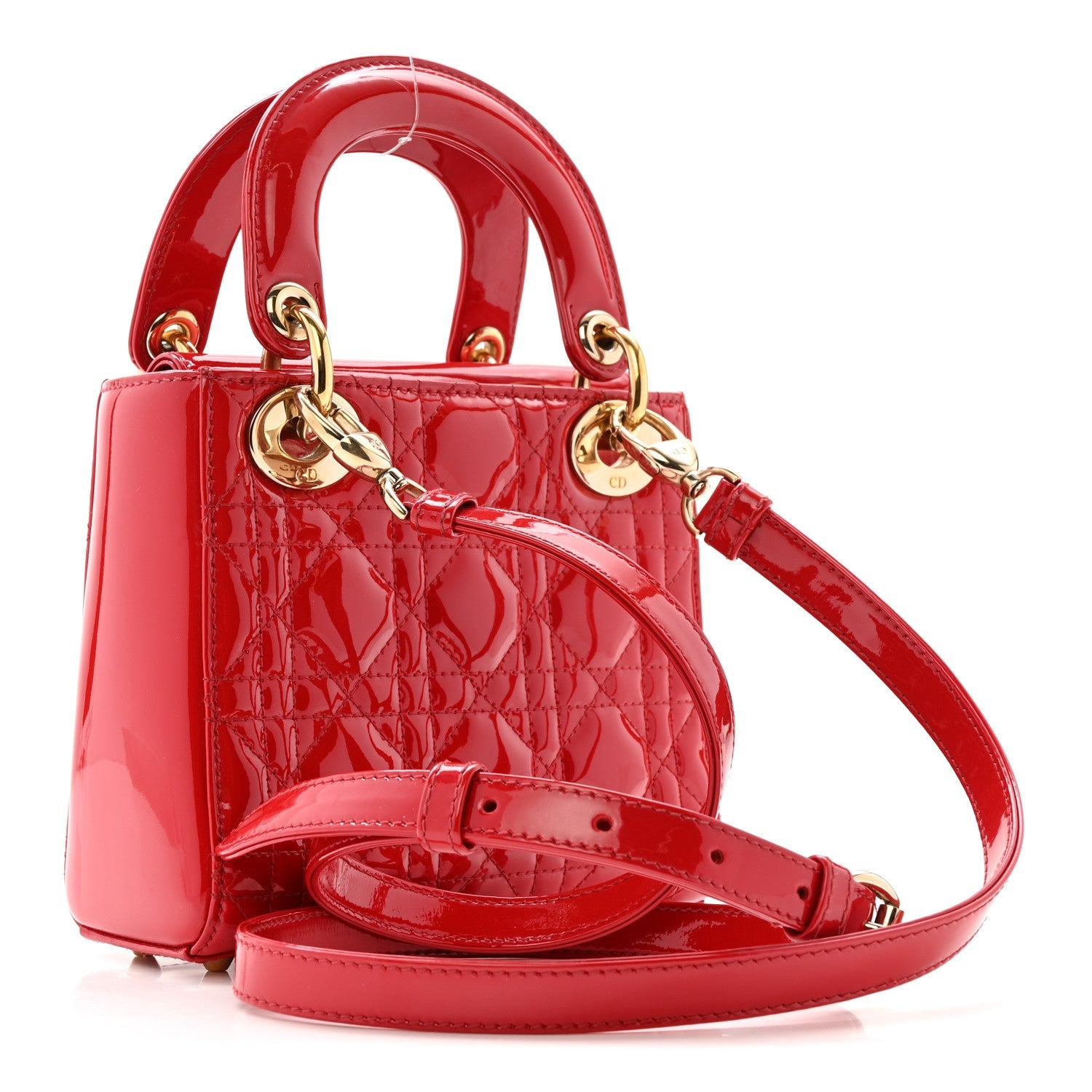 Christian Dior Patent Cannage Mini Lady Dior Red