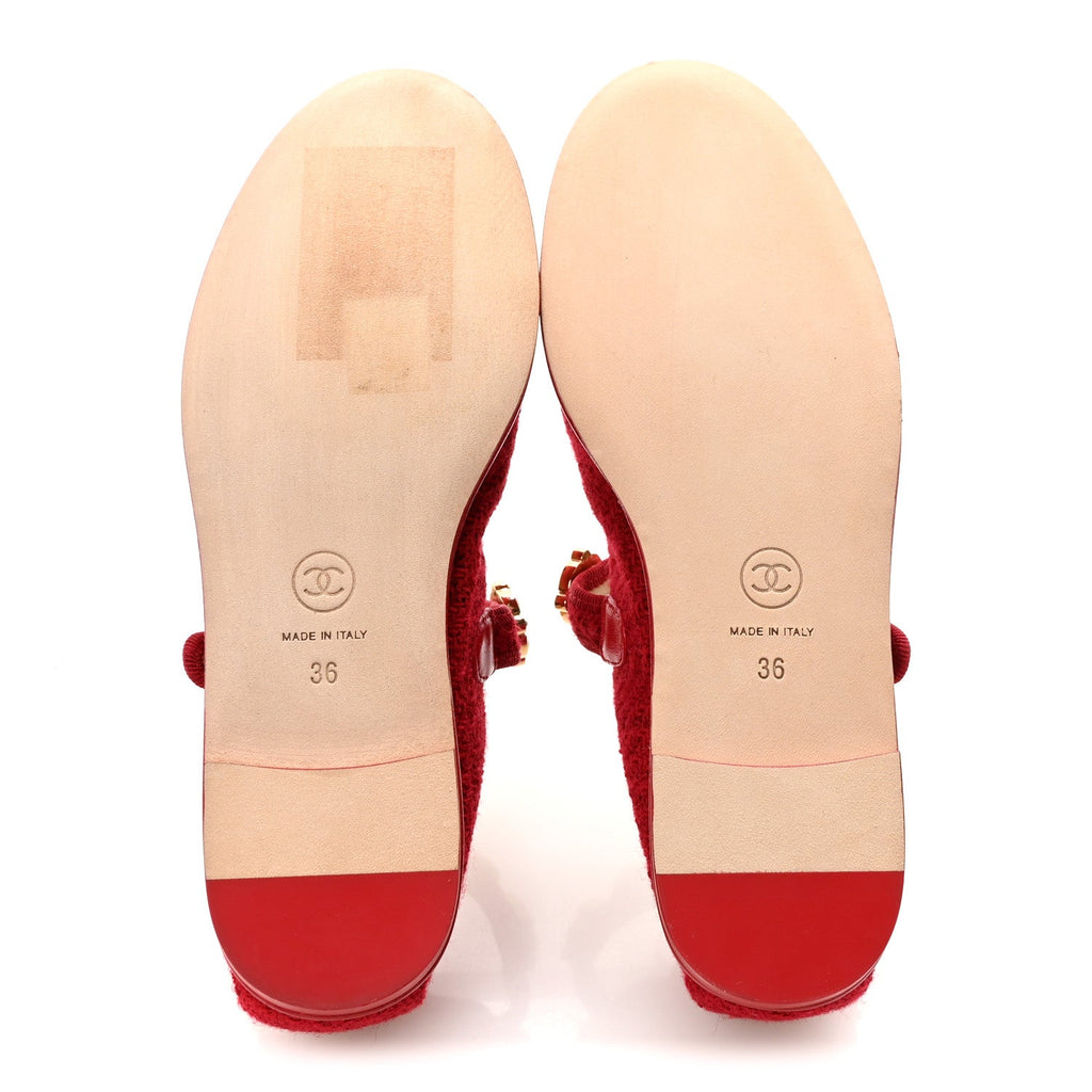 Chanel Wool Tweed Patent Mary Jane Flats 36 Red