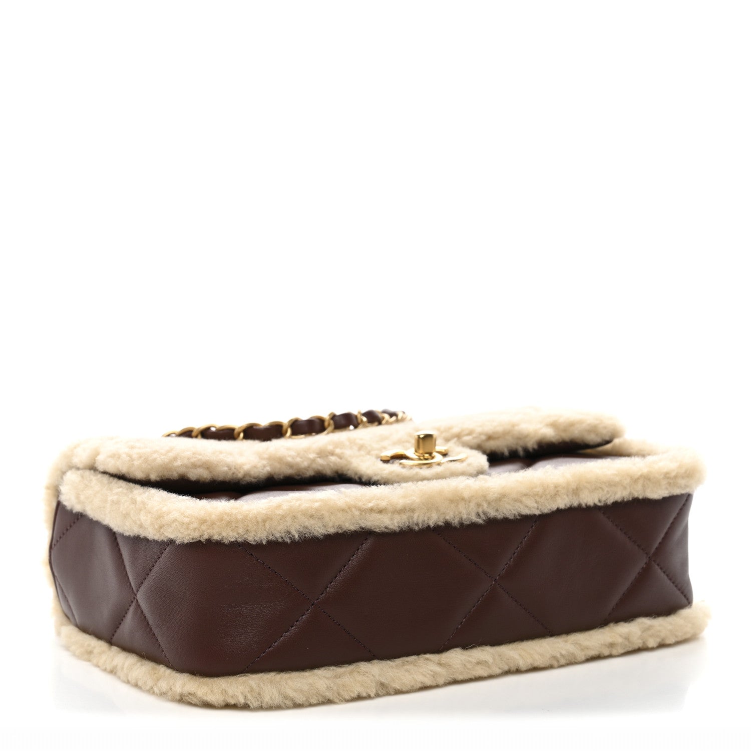 Chanel Shearling Lambskin Quilted Furry Coco Flap Dark Brown Beige