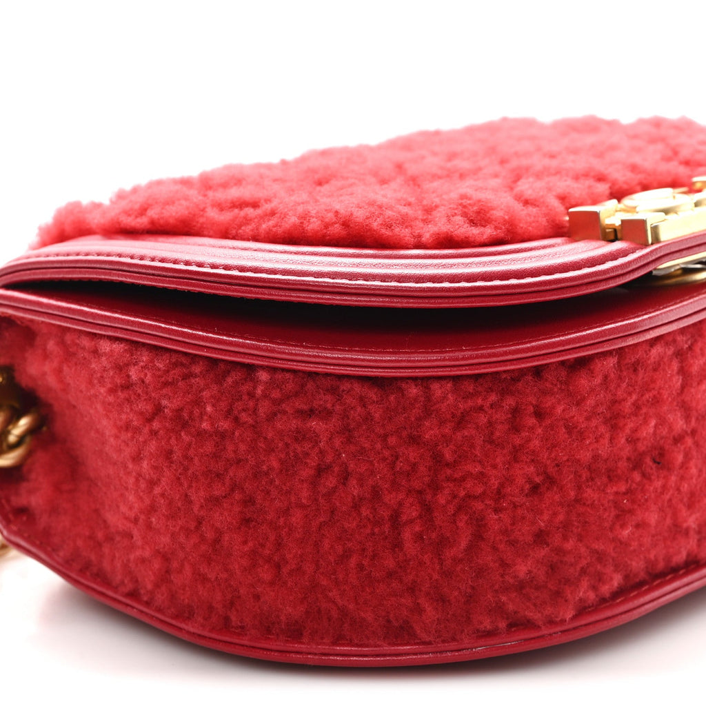 Chanel Calfskin Shearling Quilted Small Boy Messenger Bag Red