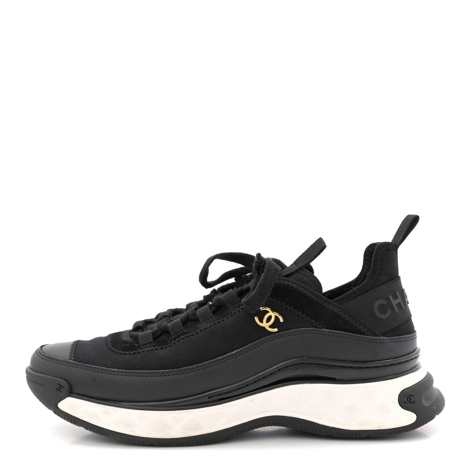 Chanel Velvet Calfskin Mixed Fibers CC Sneakers 40 Black