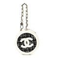 Chanel Tweed Quilted Round Filigree Pouch With Chain White Black