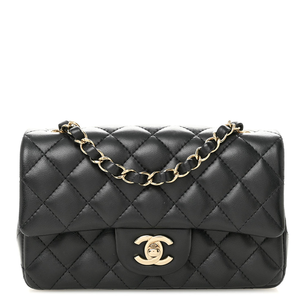 Chanel Lambskin Quilted Mini Rectangular Flap Black