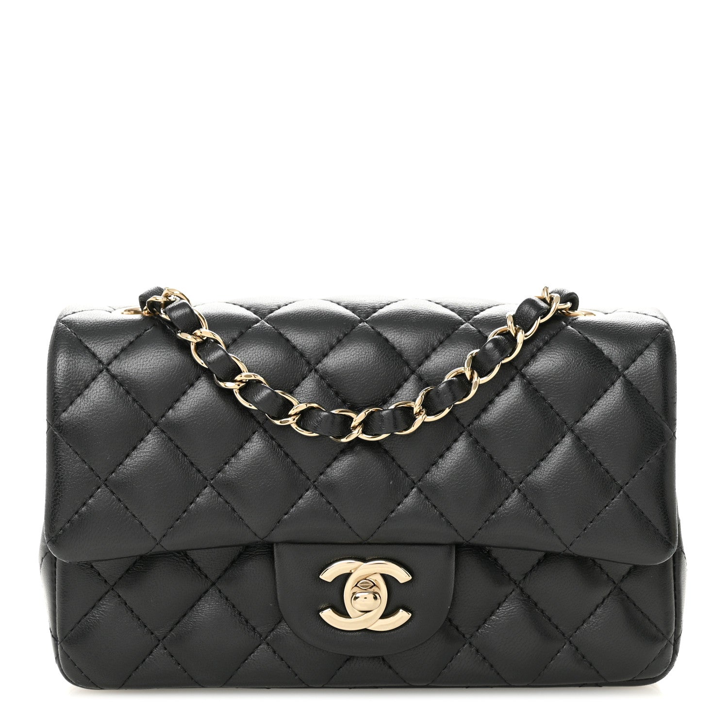 Chanel Lambskin Quilted Mini Rectangular Flap Black