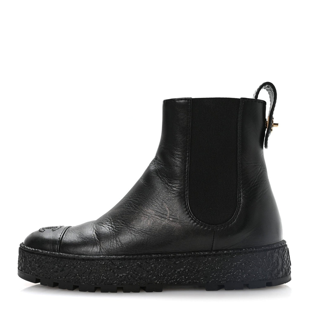 Calfskin Cap Toe CC Ankle Boots 37 Black