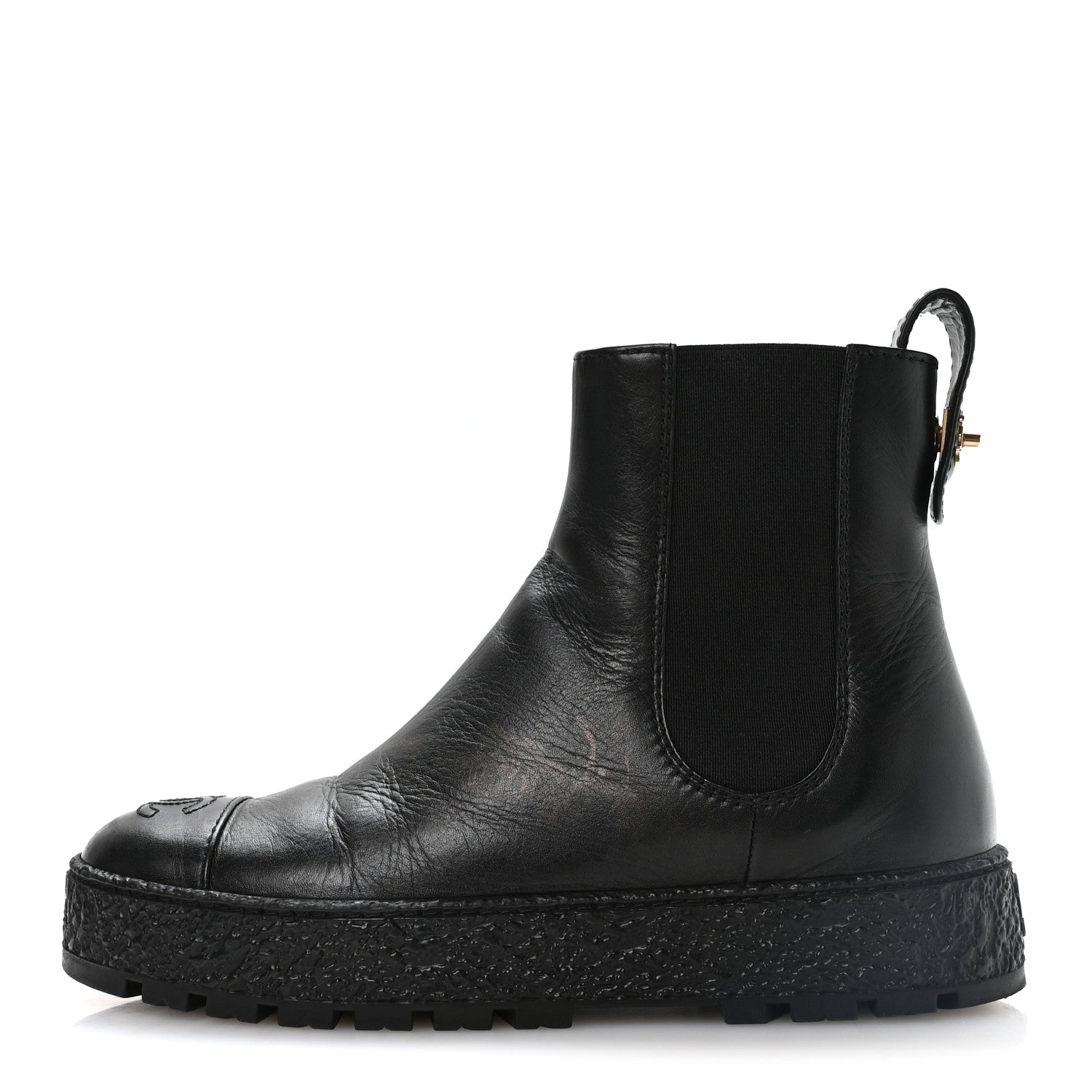 Calfskin Cap Toe CC Ankle Boots 37 Black