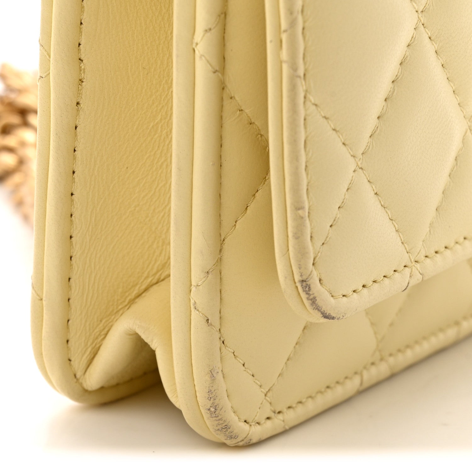 Chanel Lambskin Quilted Sweet Camellia Wallet on Chain WOC Yellow