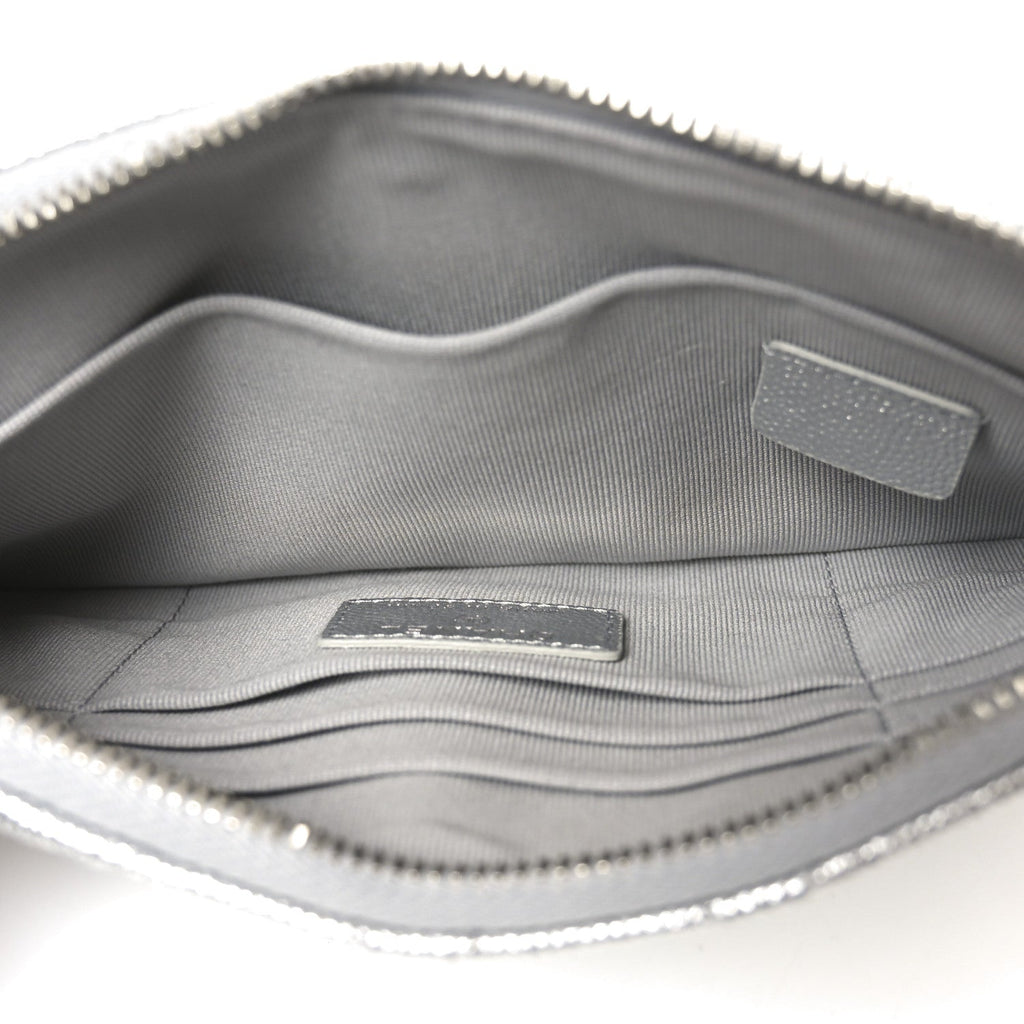 Metallic Caviar Quilted Small Zipped Pouch Silvery