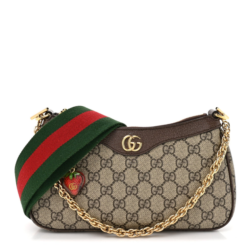 Gucci GG Supreme Monogram Textured Dollar Calfskin Web Small Ophidia GG Handbag Beige Ebony New Acero