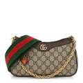 Gucci GG Supreme Monogram Textured Dollar Calfskin Web Small Ophidia GG Handbag Beige Ebony New Acero