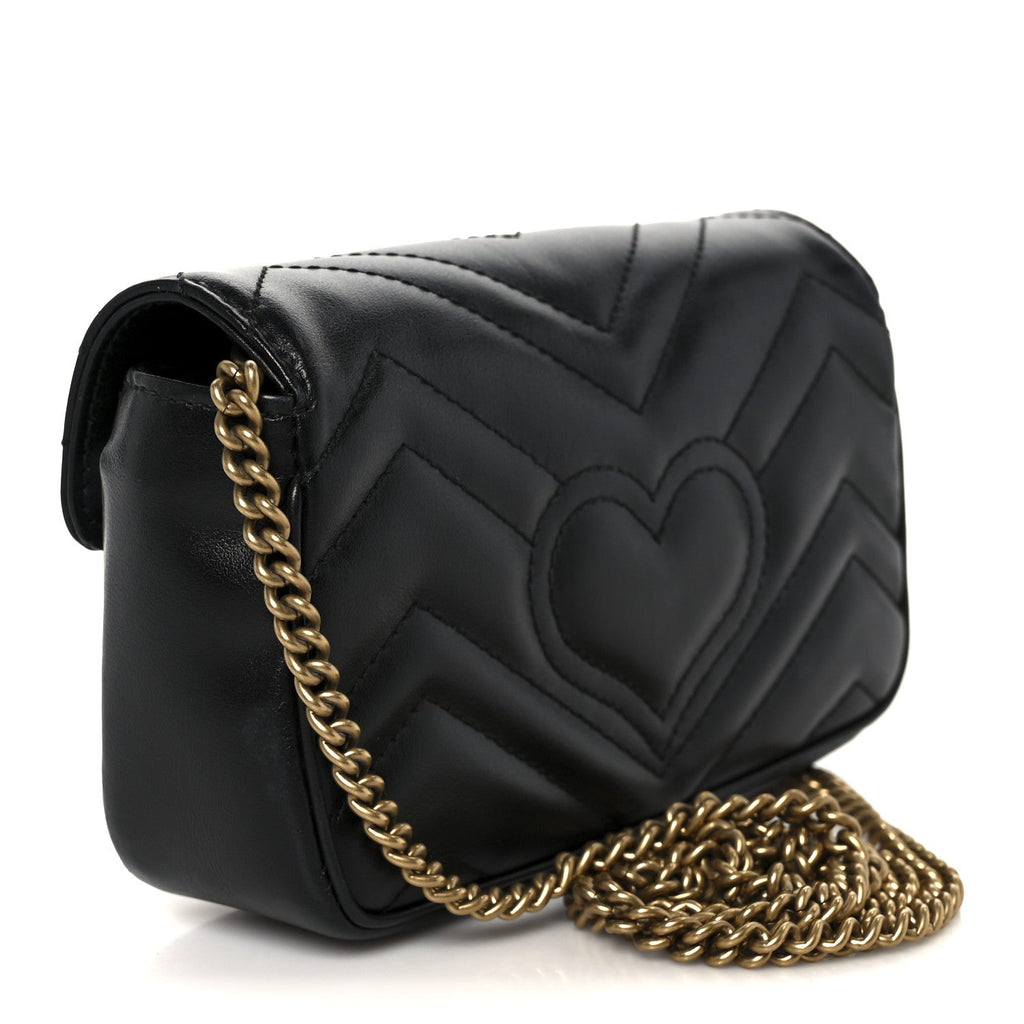 Gucci Calfskin Matelasse Super Mini GG Marmont Shoulder Bag Black