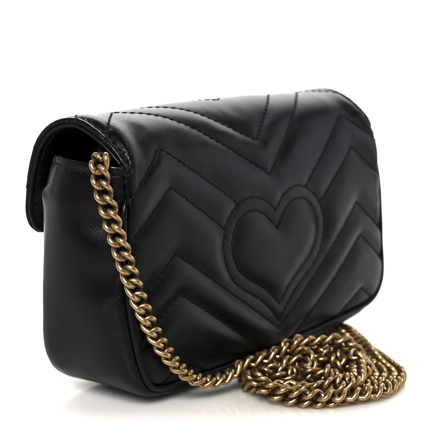 Gucci Calfskin Matelasse Super Mini GG Marmont Shoulder Bag Black