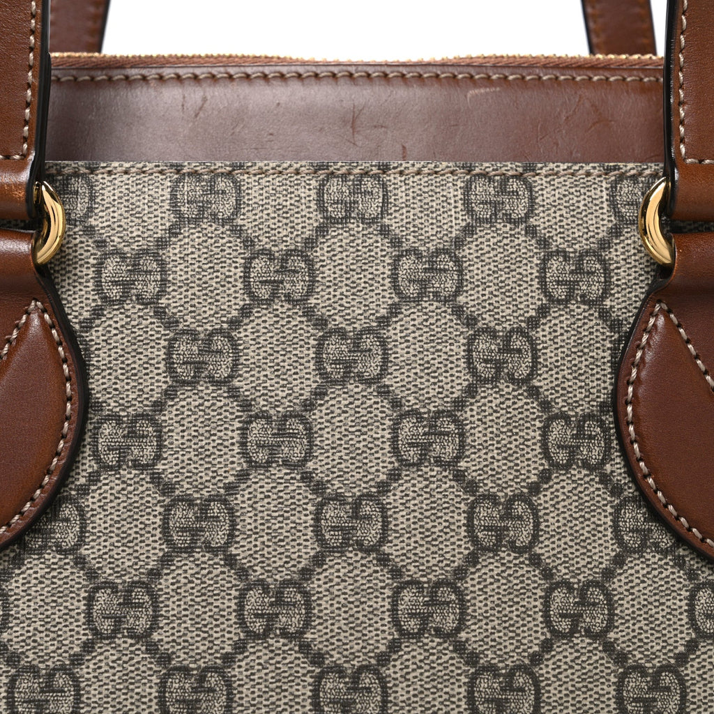 Gucci GG Supreme Monogram Medium Zippered Bucket Tote Beige Tuscany
