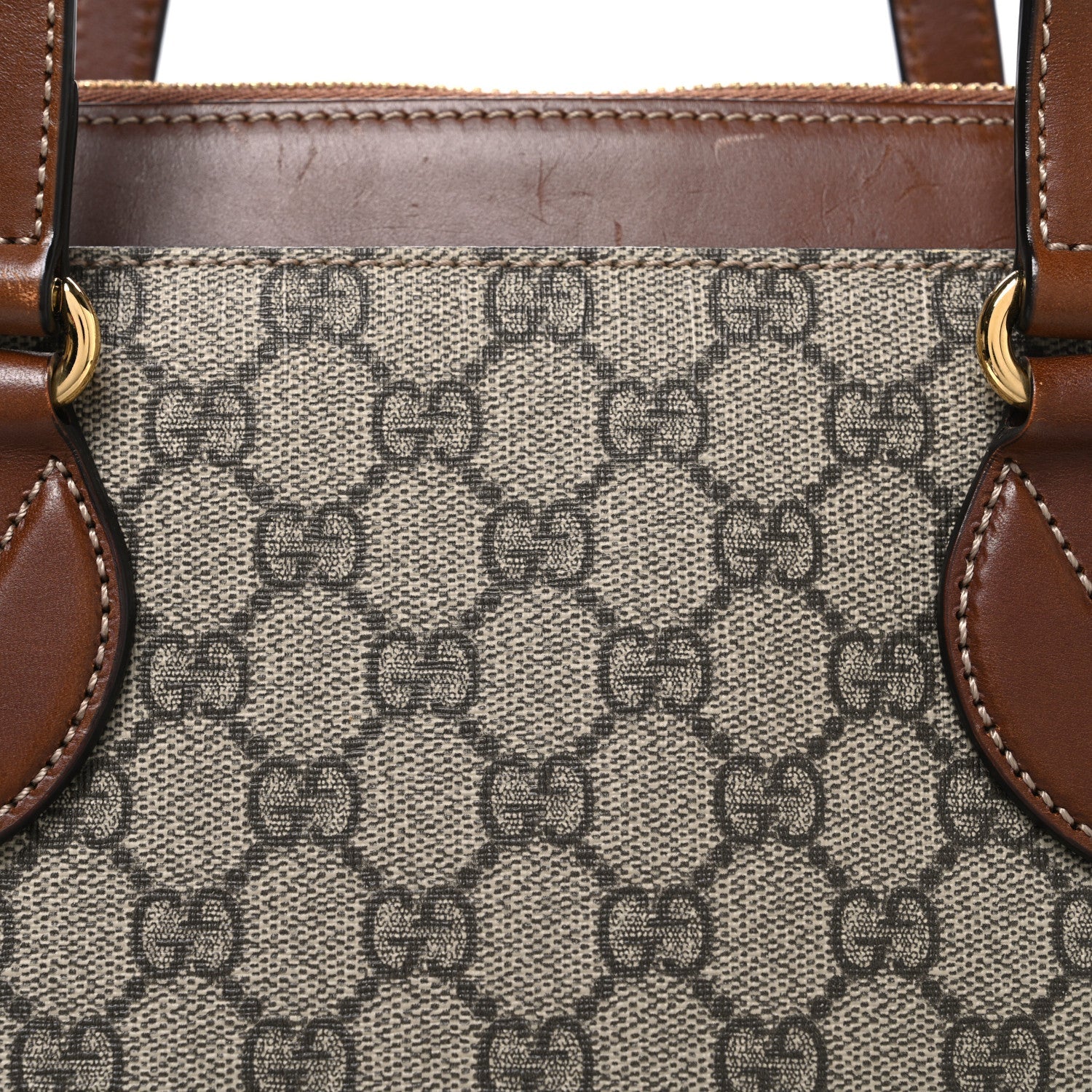Gucci GG Supreme Monogram Medium Zippered Bucket Tote Beige Tuscany