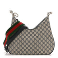 Gucci GG Supreme Monogram Textured Calfskin Web Small Attache Shoulder Bag Beige Blue