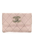 Caviar Quilted Crystal CC Flap Card Holder Pink