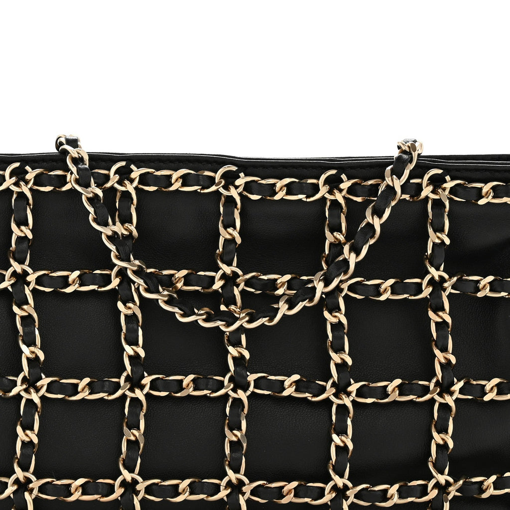Chanel Lambskin Chain Frame Shoulder Bag Black