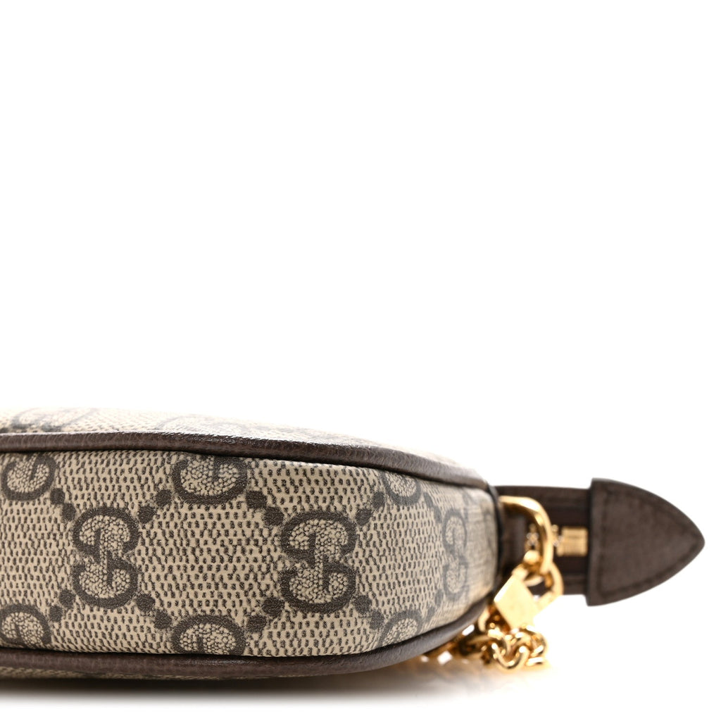 Gucci GG Supreme Monogram Textured Dollar Calfskin Mini Ophidia Chain Bag Beige Ebony