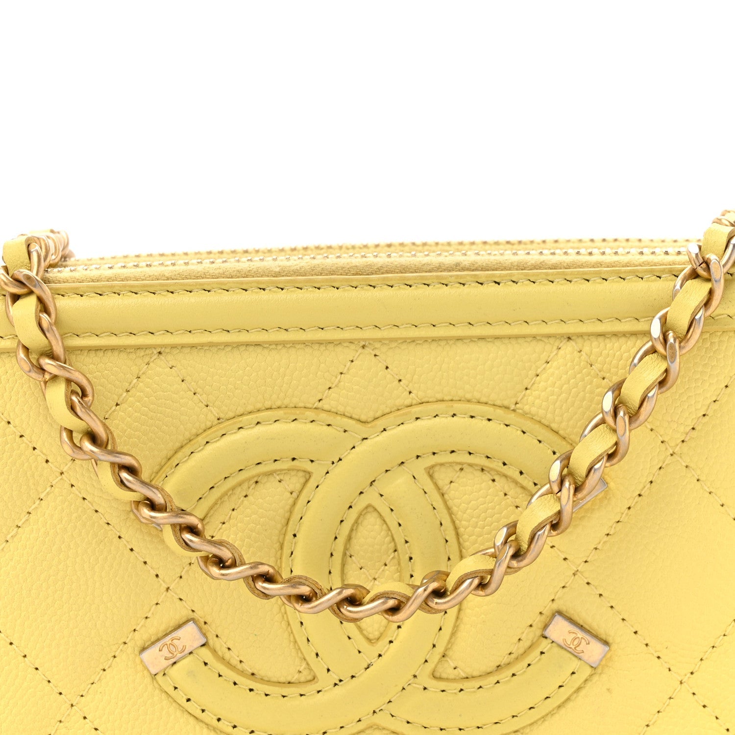 Chanel Caviar Quilted CC Filigree Clutch With Chain Yellow