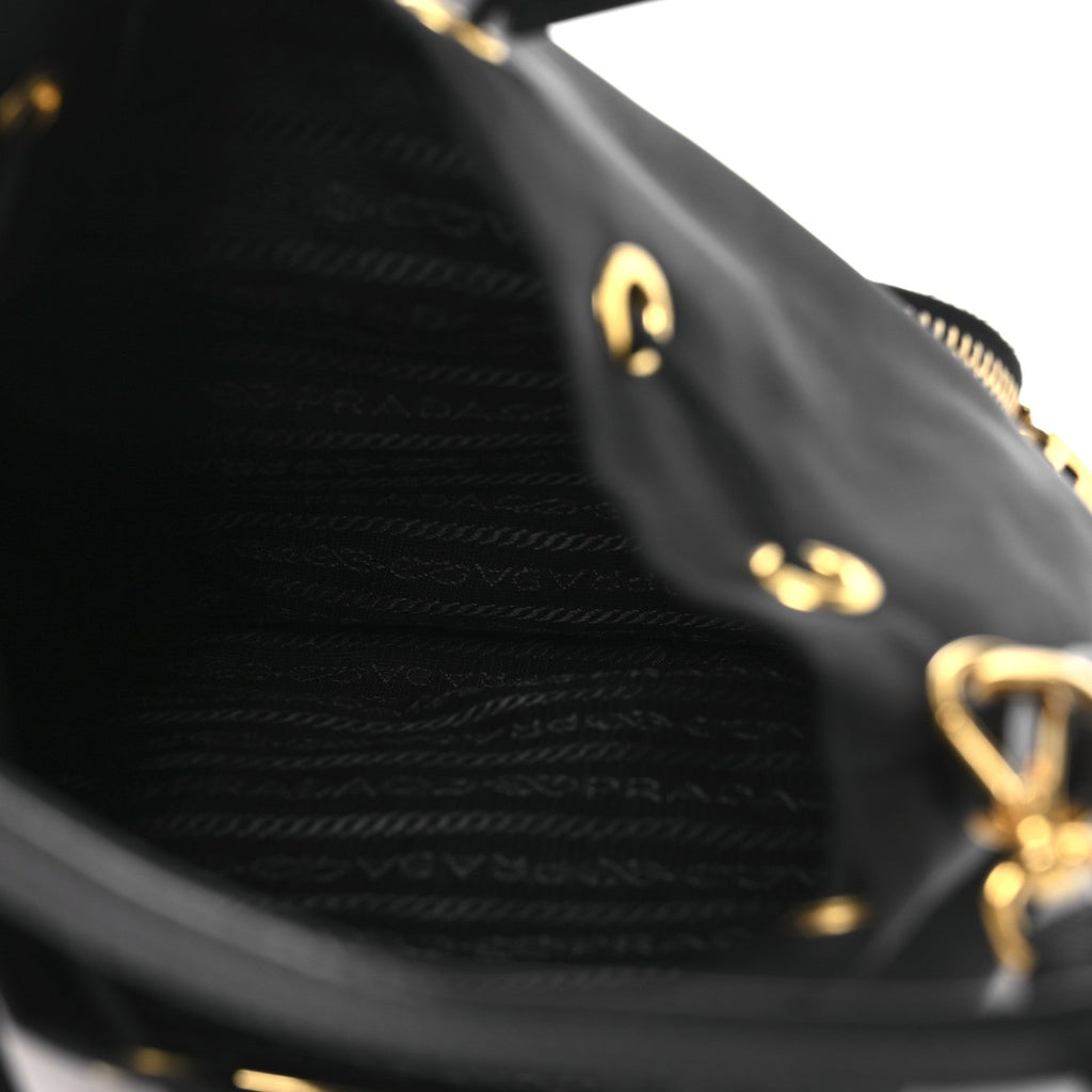 Prada Saffiano Tessuto Nylon Mini Bucket Crossbody Bag Black