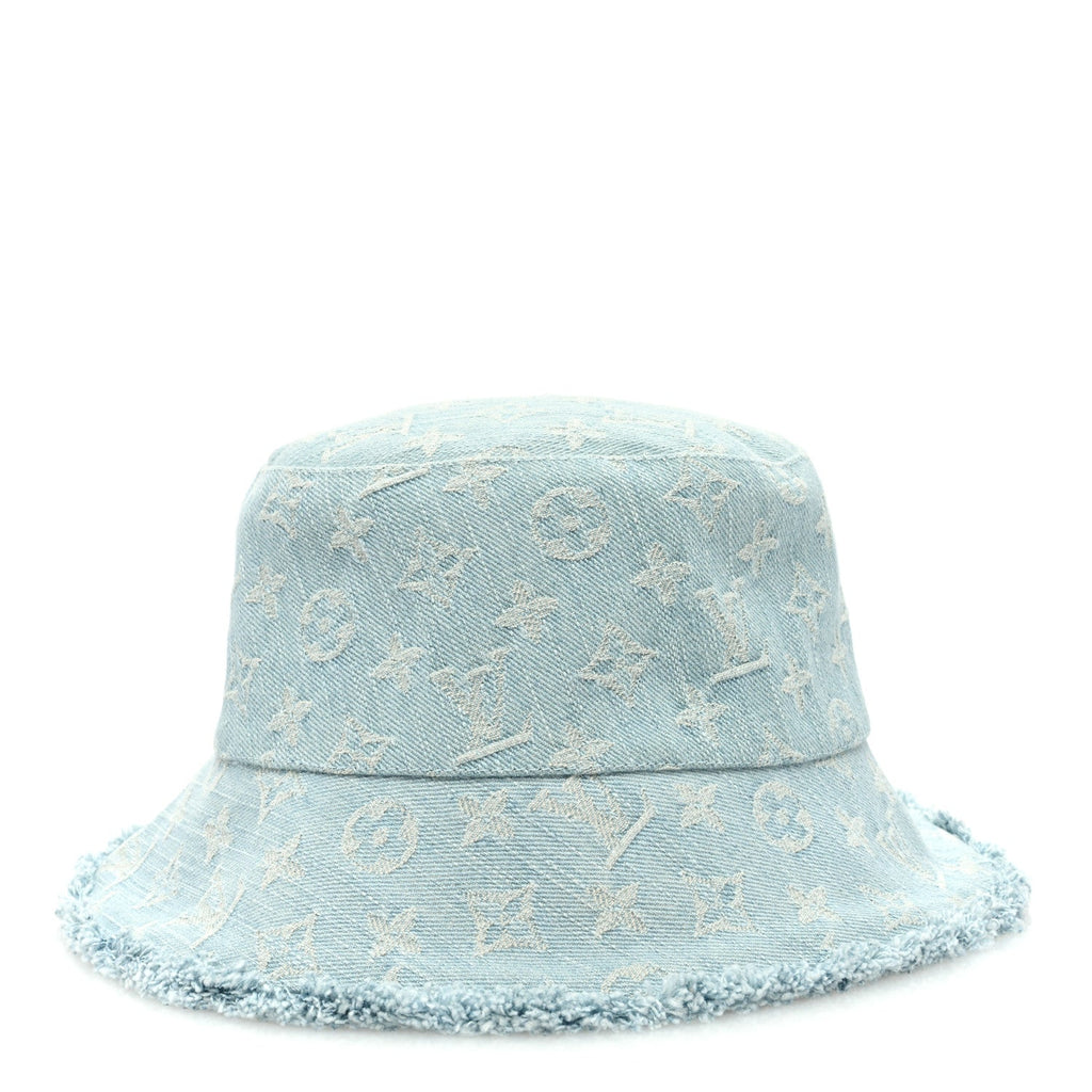 Louis Vuitton Monogram Denim Fringe Bucket Hat Blue