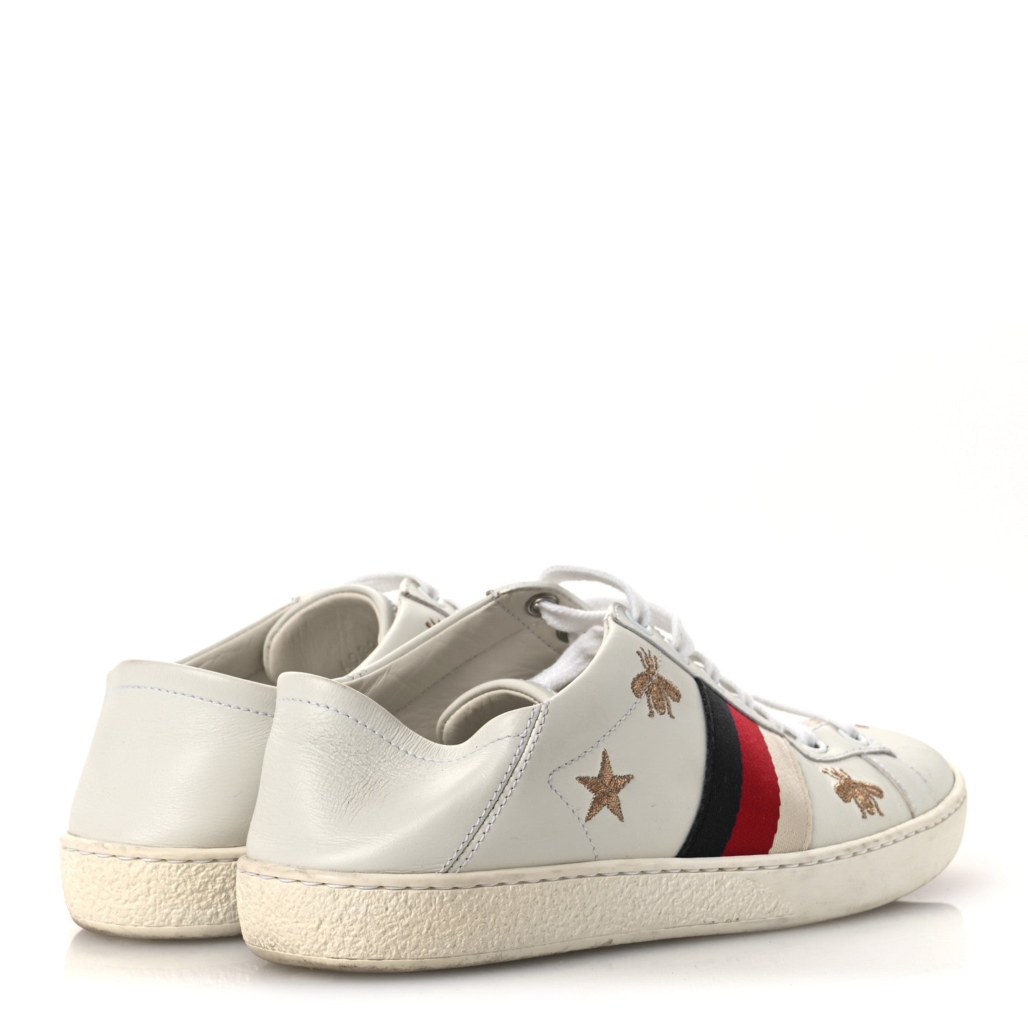 Gucci Calfskin Bee Star Embroidered Sylvie Web Ace Sneakers 35.5 White