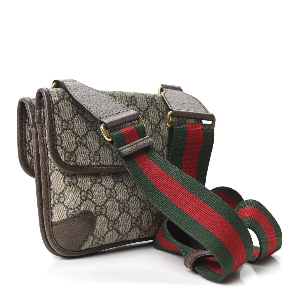 Gucci GG Supreme Monogram Web Small Neo Vintage Double Flap Messenger Bag Beige New Acero