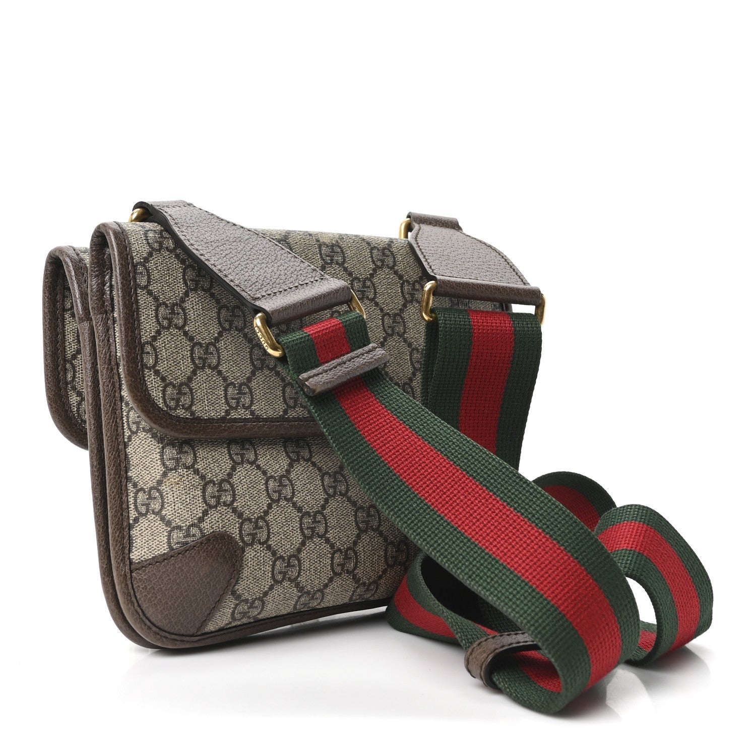 Gucci GG Supreme Monogram Web Small Neo Vintage Double Flap Messenger Bag Beige New Acero