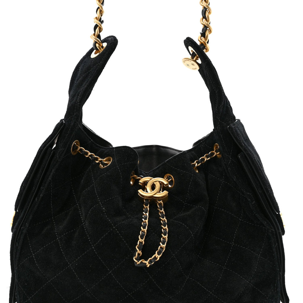 Chanel Suede Quilted Small Chanel 25 Handbag Black
