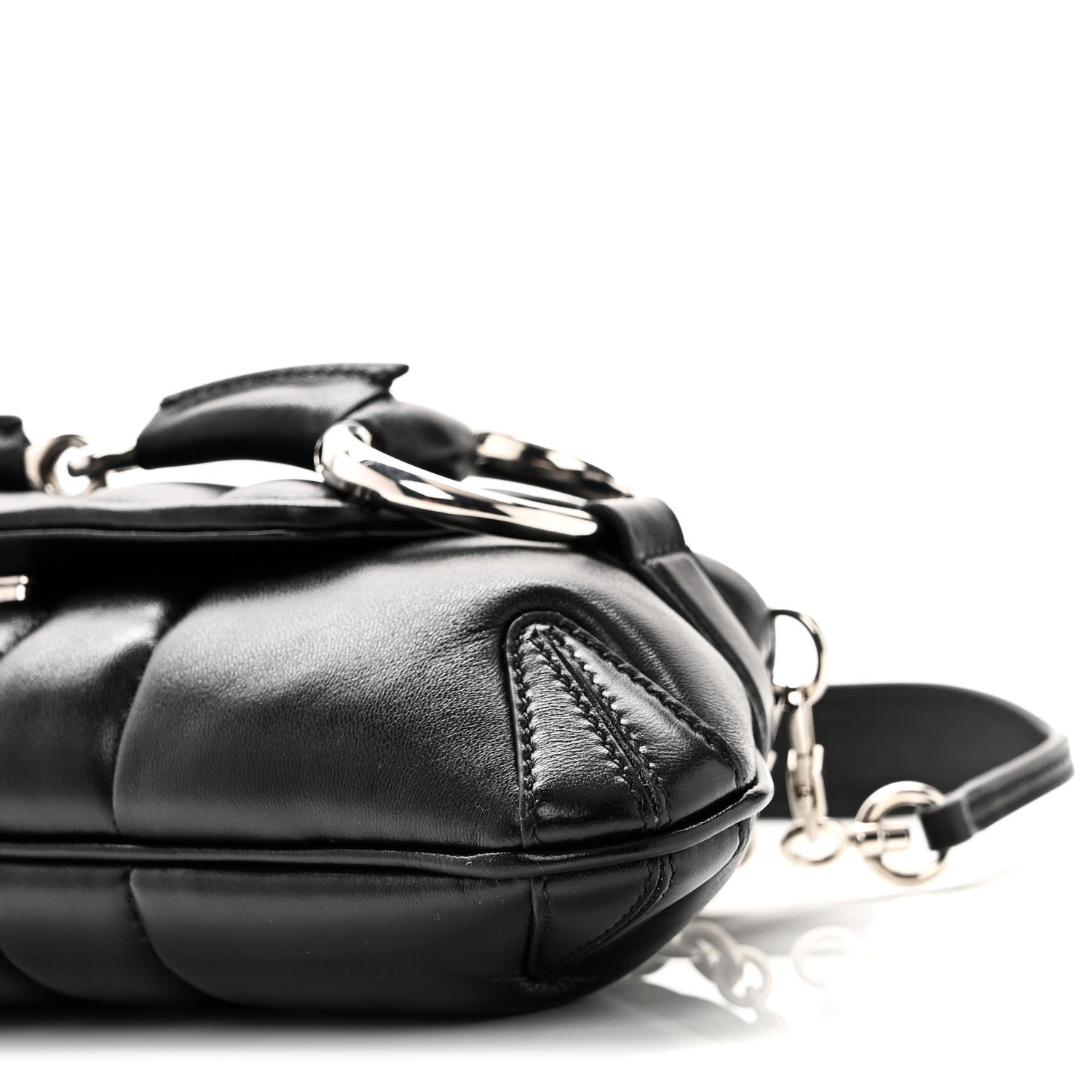 Gucci Nappa Vertical Matelasse Small Maxi Horsebit Chain Shoulder Bag Black