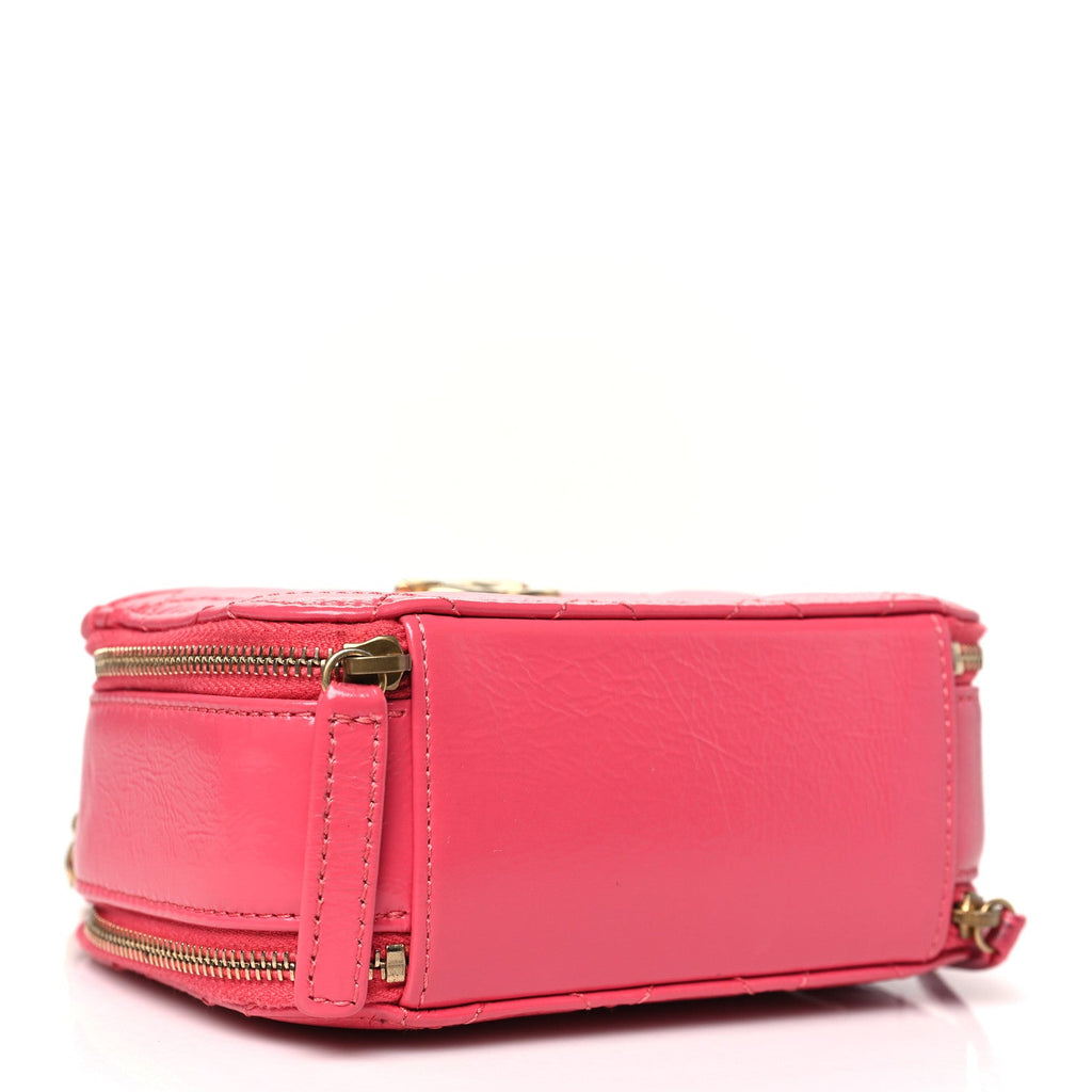 Chanel Crumpled Calfskin Quilted Mini Get Round Top Handle Vanity Case Pink