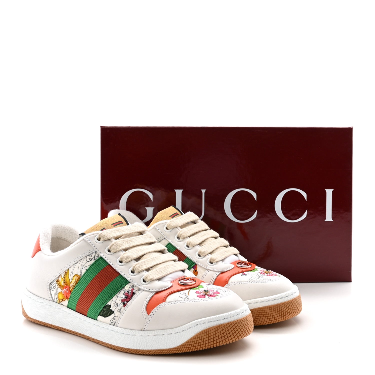 Gucci Sepang Flora Faded Canvas Web Womens Screener Sneakers 36.5 White