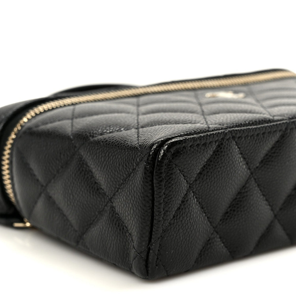 Chanel Caviar Quilted Top Handle Slim Vanity With Chain Black