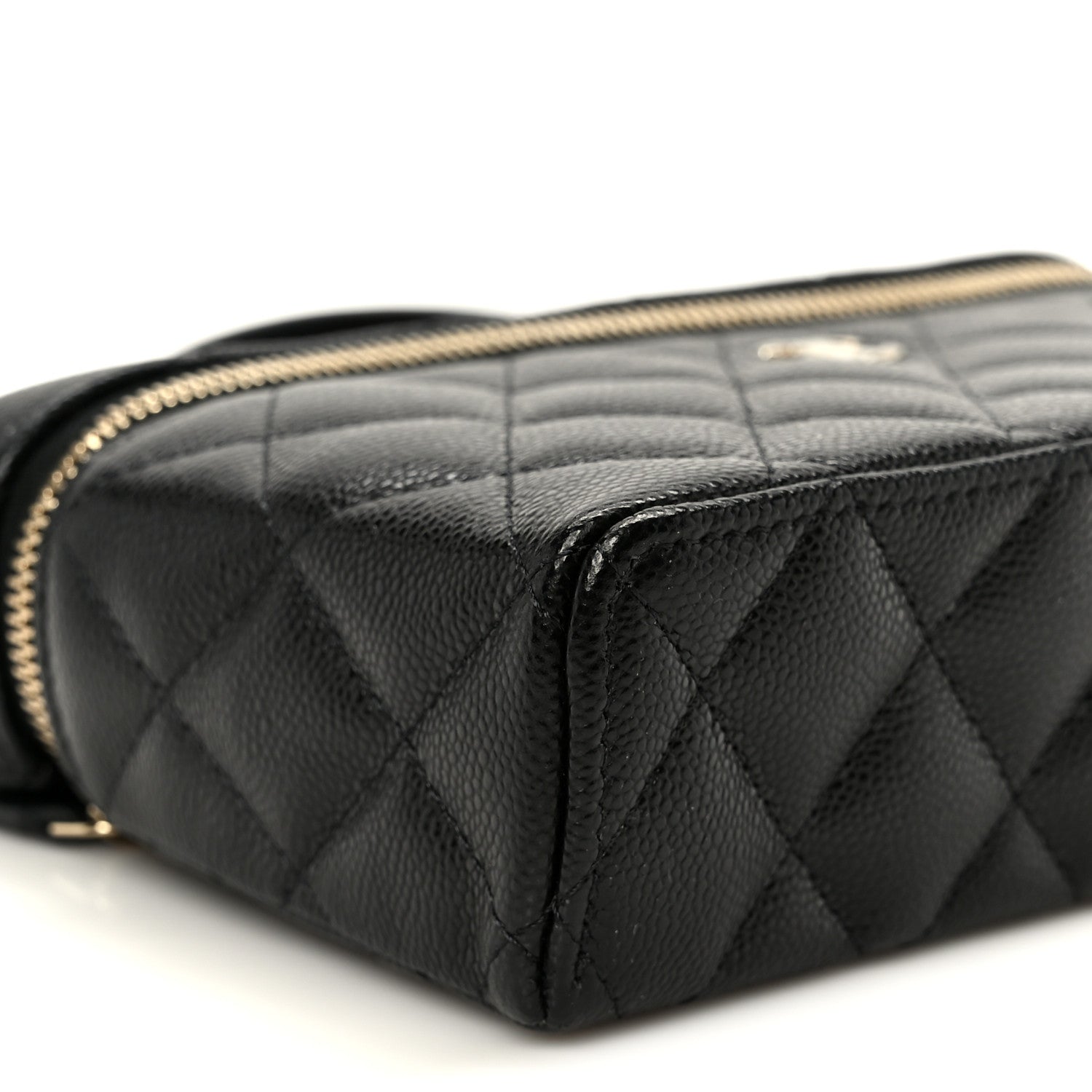 Chanel Caviar Quilted Top Handle Slim Vanity With Chain Black