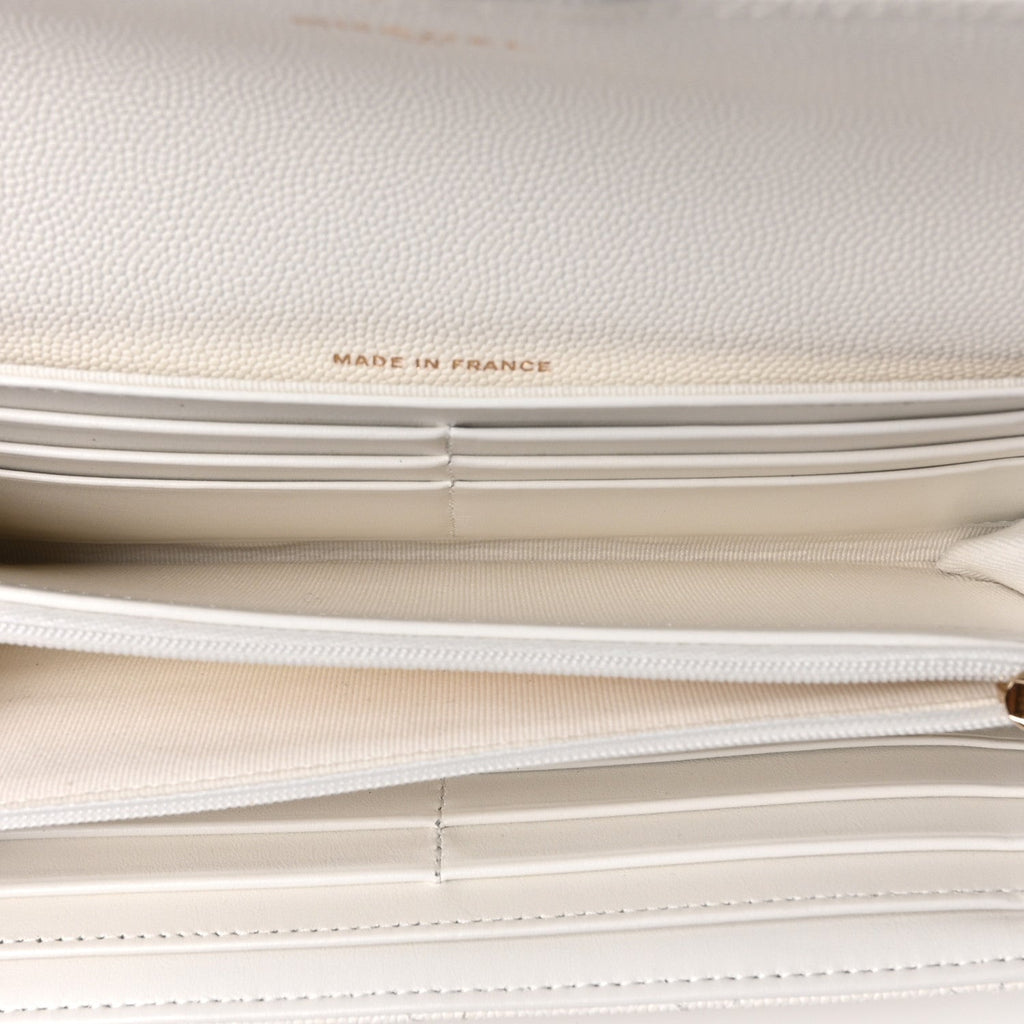 Caviar Quilted Large Gusset Flap Wallet White