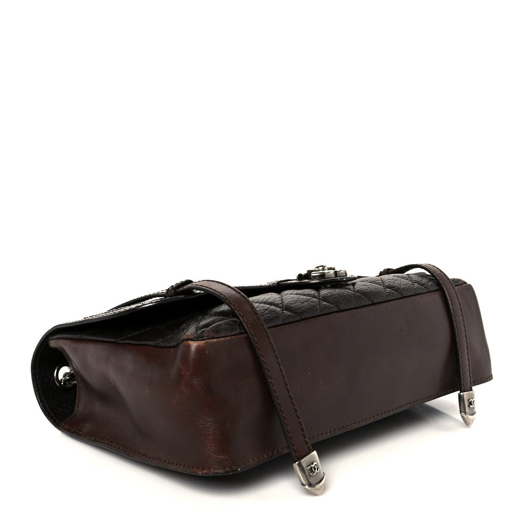 Chanel Calfskin Lambskin Studded Paris Dallas Texan Flap Brown Black