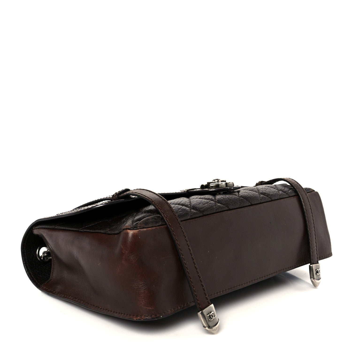 Chanel Calfskin Lambskin Studded Paris Dallas Texan Flap Brown Black