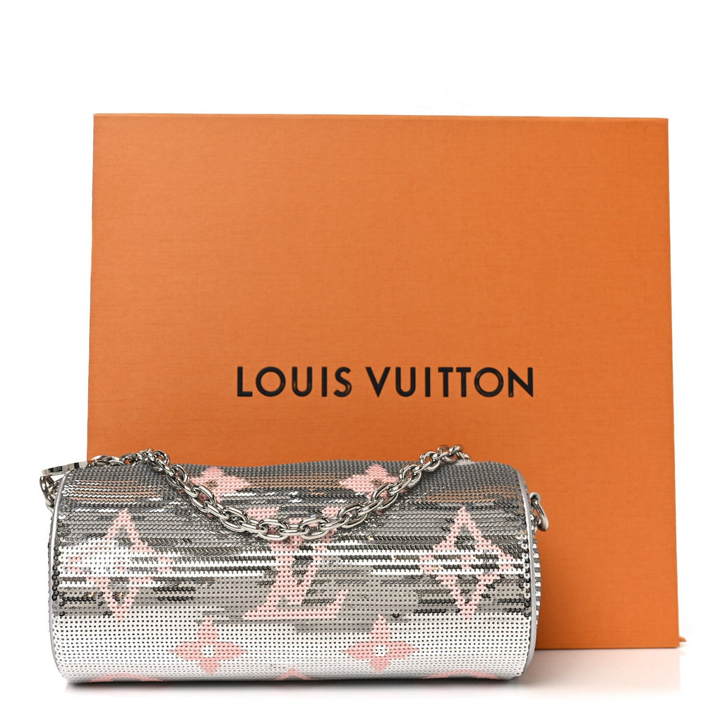 Louis Vuitton Satin Sequin Monogram Giant Papillon Silver Pink