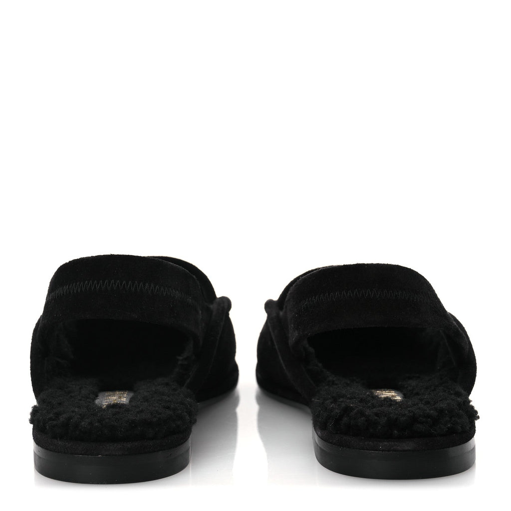 Chanel Suede Calfskin CC Slingback Loafers 37.5 Black
