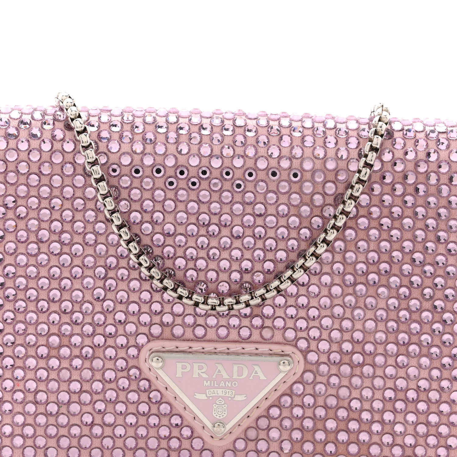 Prada Satin Crystal Metal Triangle Logo Card Holder With Strap Alabastro