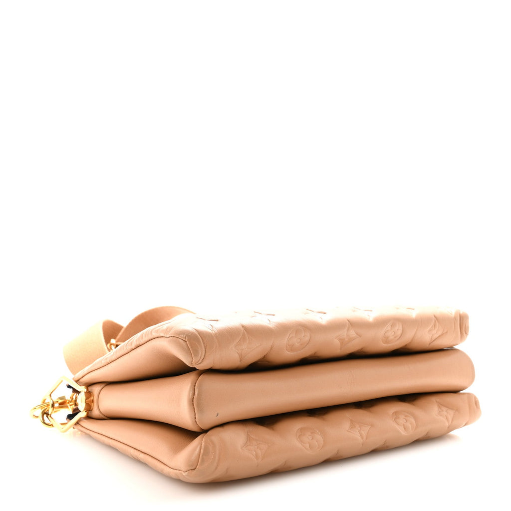 Louis Vuitton Lambskin Embossed Monogram Coussin PM Camel