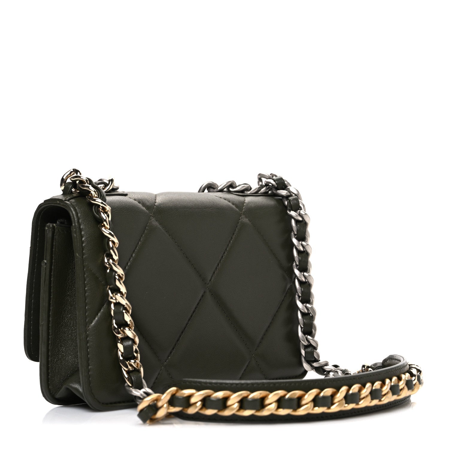 Chanel Lambskin Quilted Chanel 19 Wallet On Chain WOC Dark Green