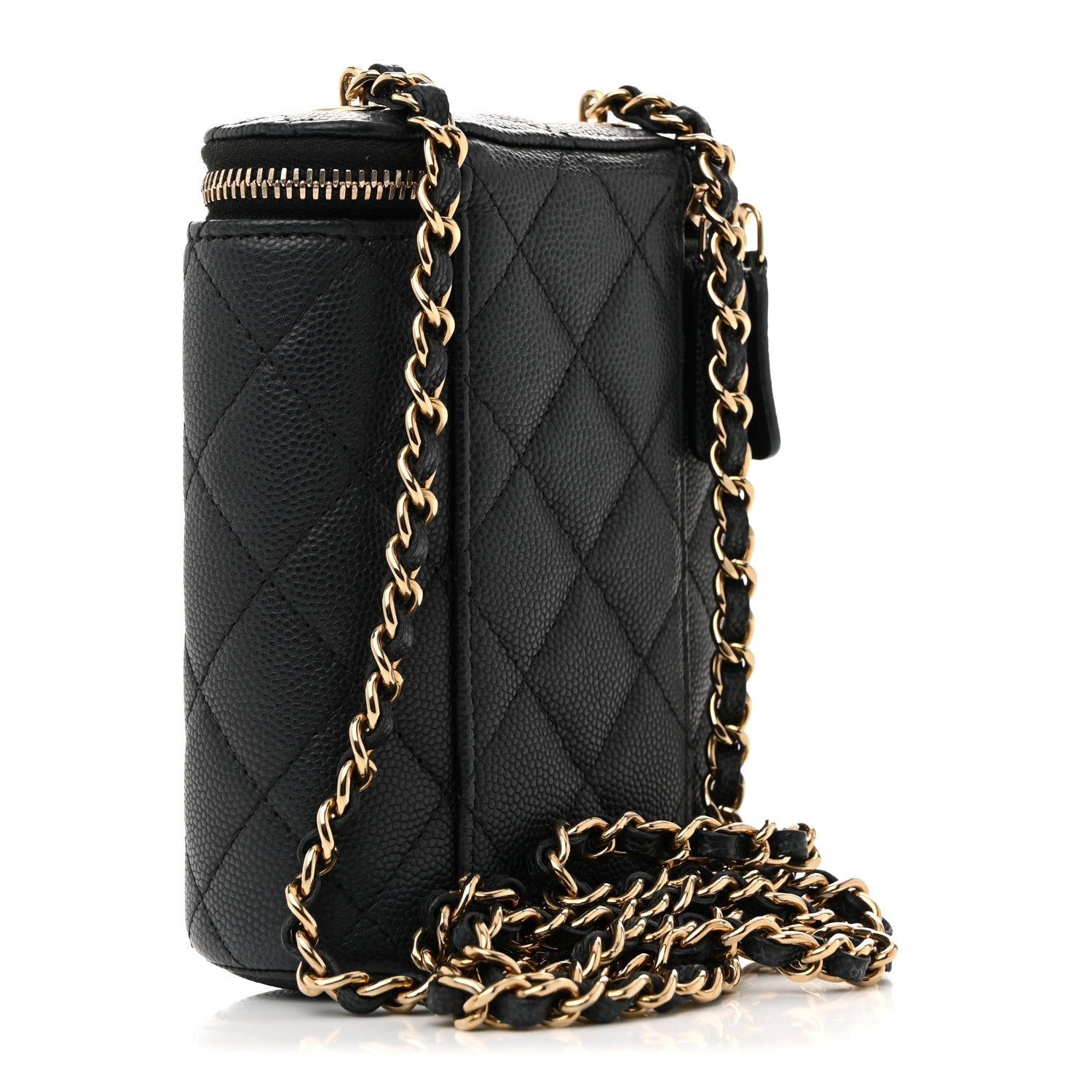 Chanel Caviar Quilted Small Vertical Coco Beauty Vanity Case With Chain Black