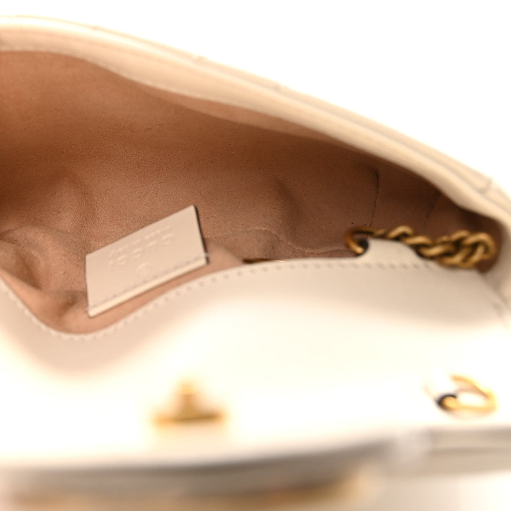Gucci Calfskin Matelasse Super Mini GG Marmont Shoulder Bag White