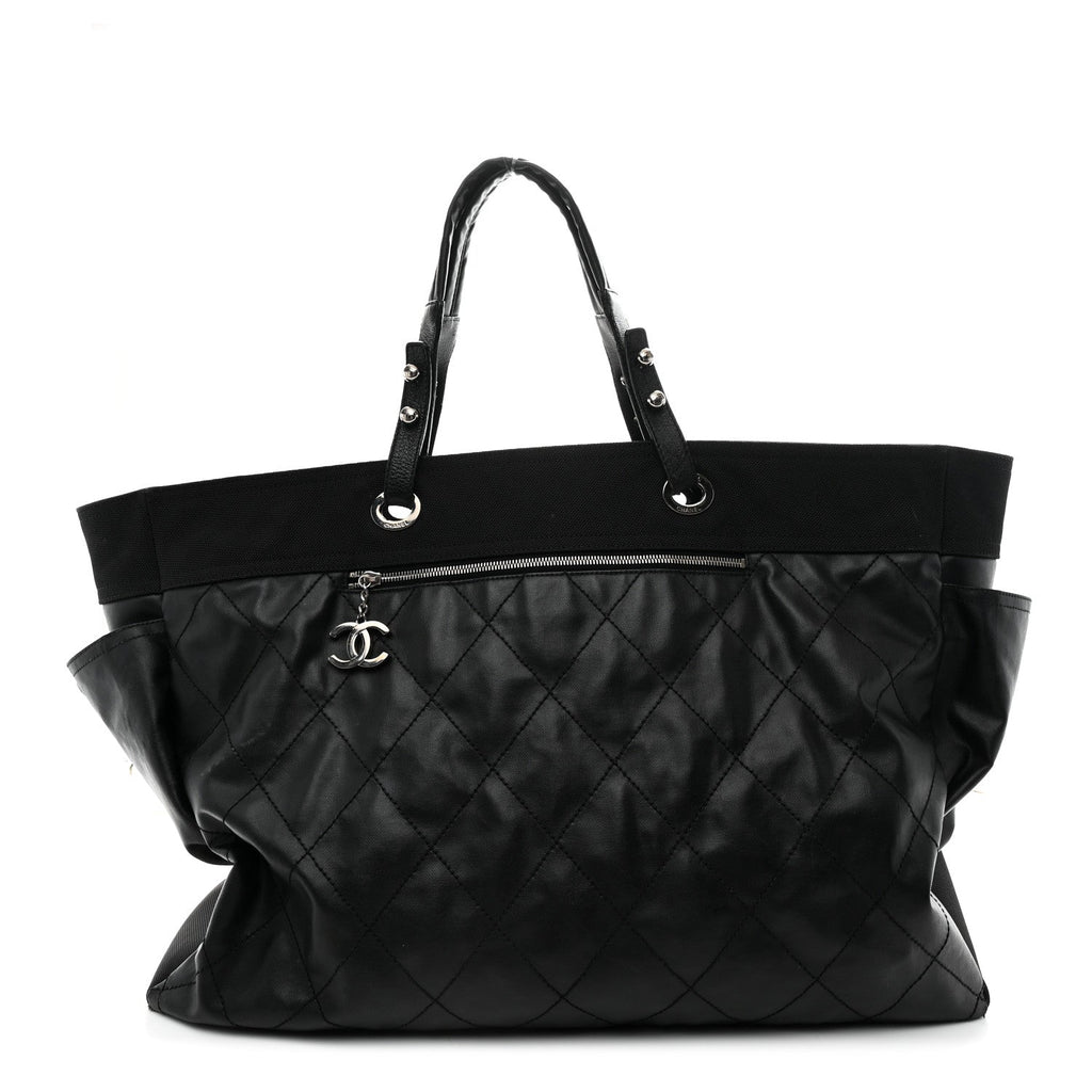 Chanel Coated Canvas Stitched XL Paris Biarritz Tote Black