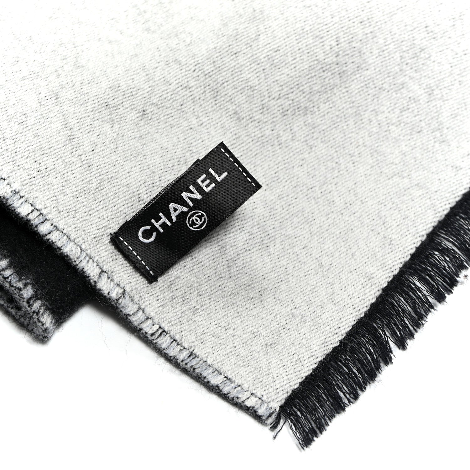 Cashmere Silk Wool CC Stole Black Light Gray White
