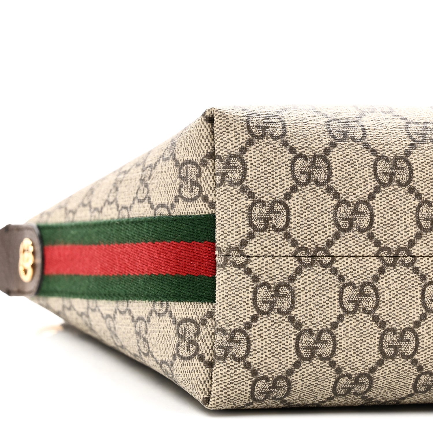 Gucci GG Supreme Monogram Textured Calfskin Web Super Mini Ophidia Shoulder Bag Beige Ebony New Acero