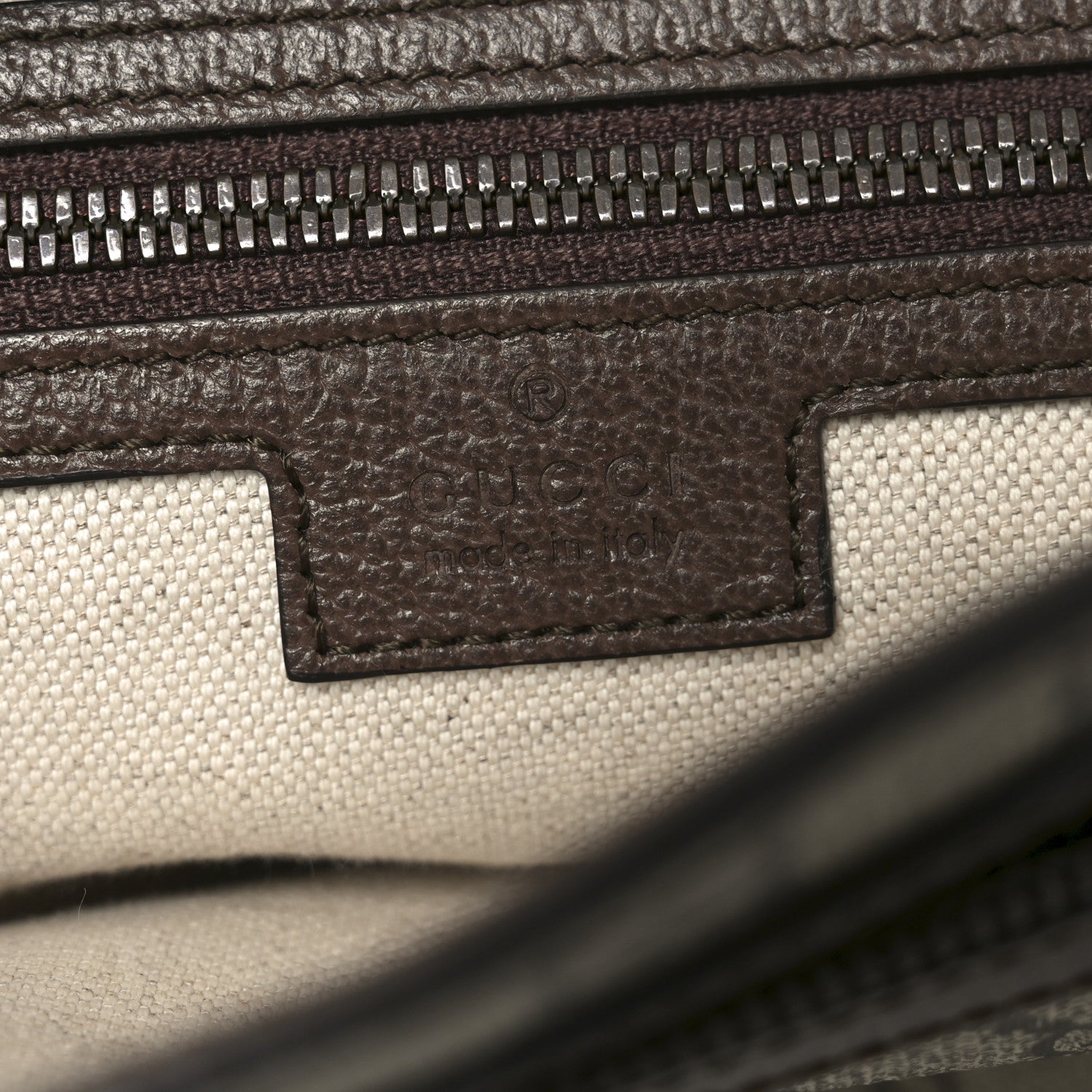 Gucci Tender GG Supreme Monogram Textured Dollar Calfskin Ophidia Messenger Bag Beige Ebony Dark Brown