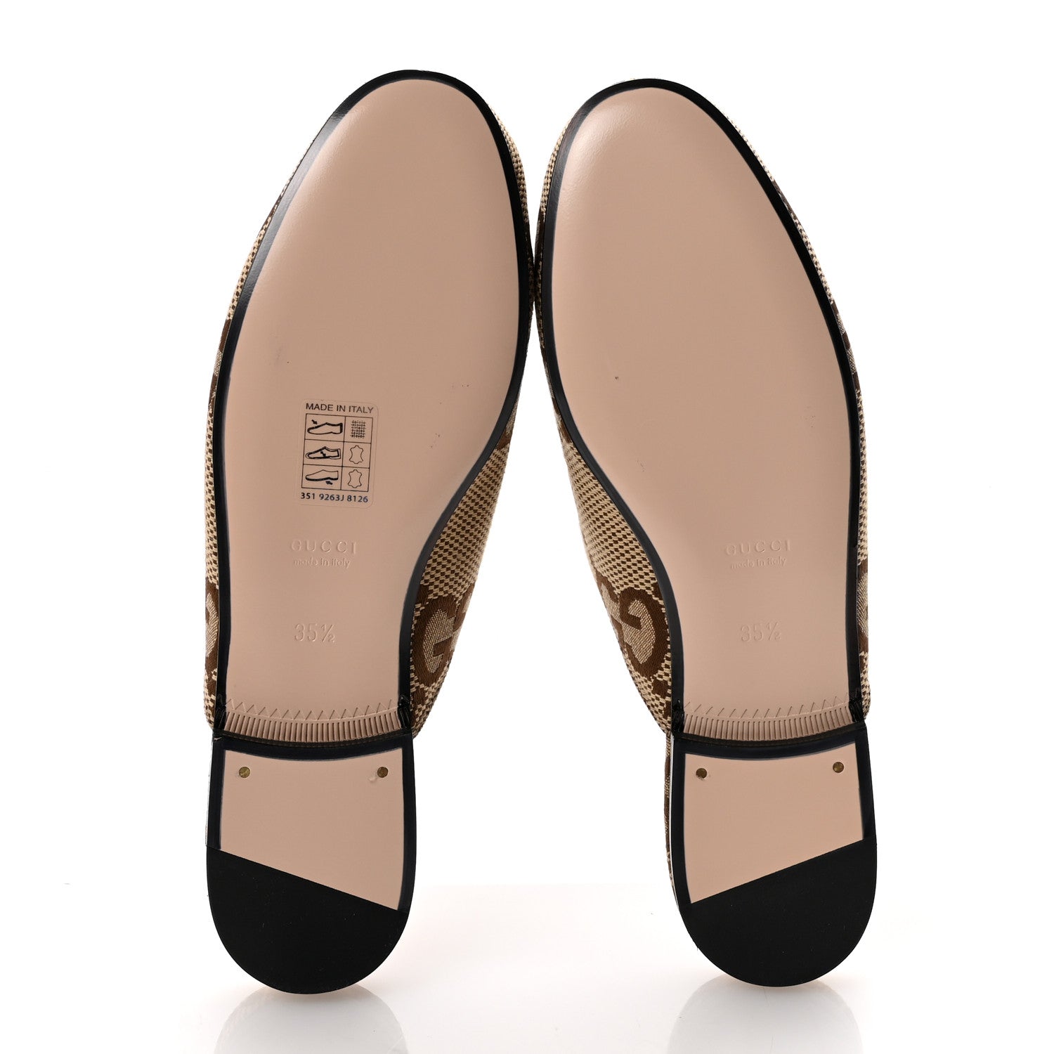 Gucci Monogram Jumbo GG Malaga Kid Womens Princetown Slippers 35.5 Camel Ebony New Acero Beige